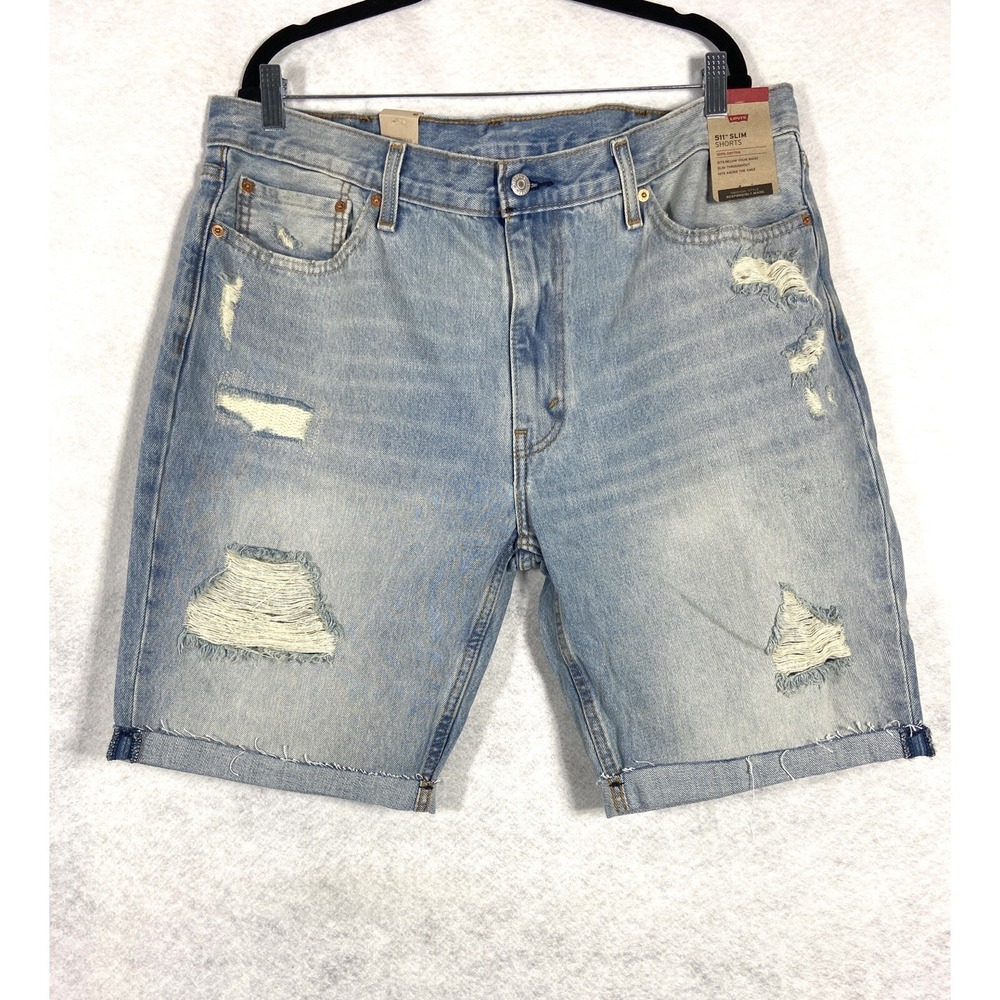 Levi's 511 Shorts‎ Mens 40 Blue Distressed Slim Denim Casual New